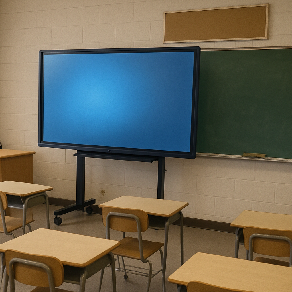 classroom with large touchscreen panel
