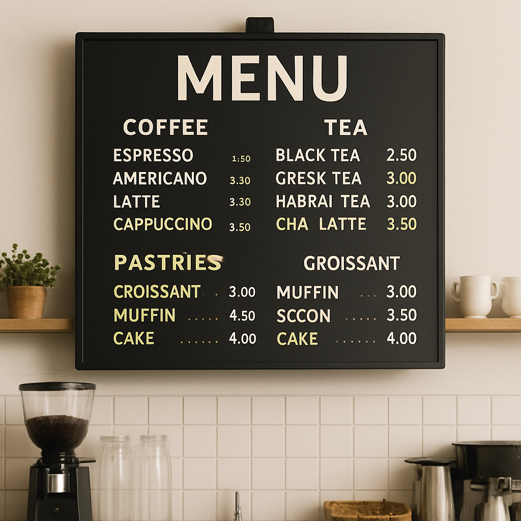 digital menu board in cafe