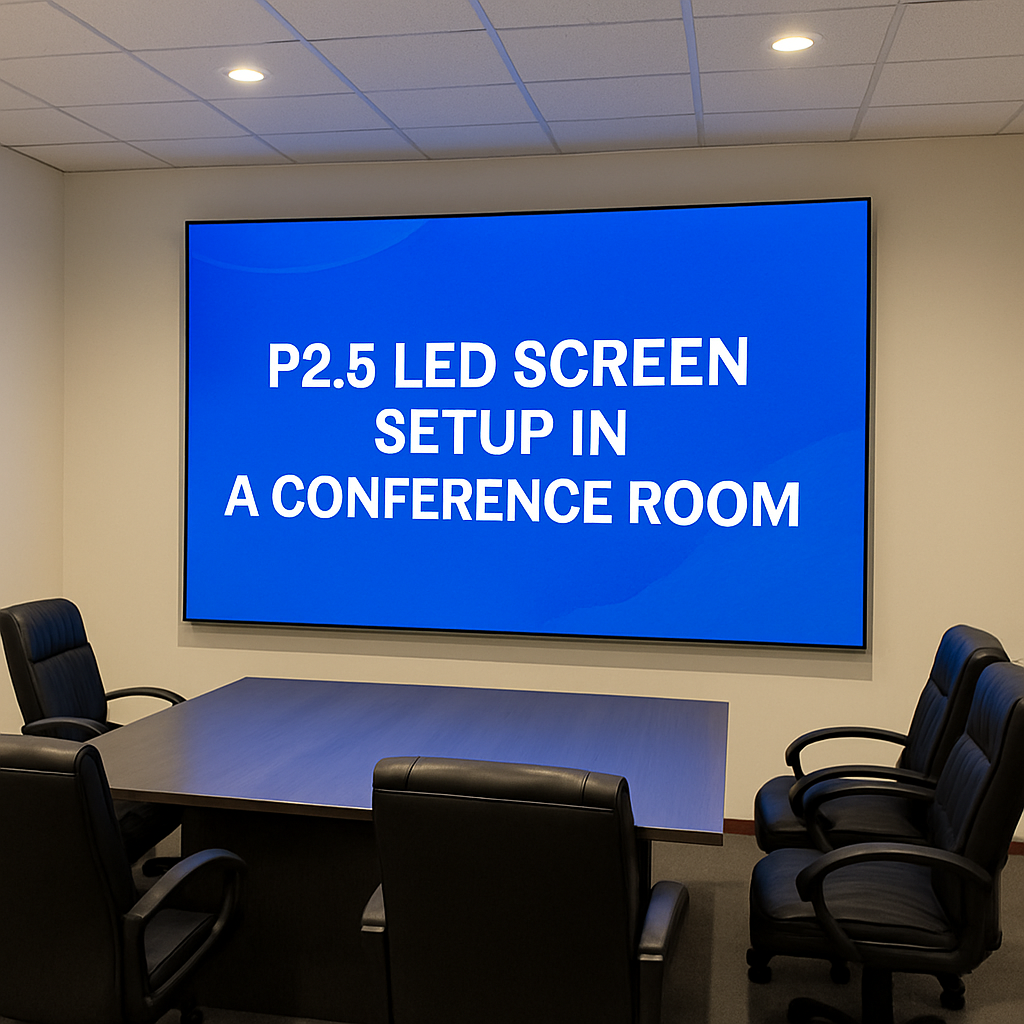P2.5 led screen setup in a conference room
