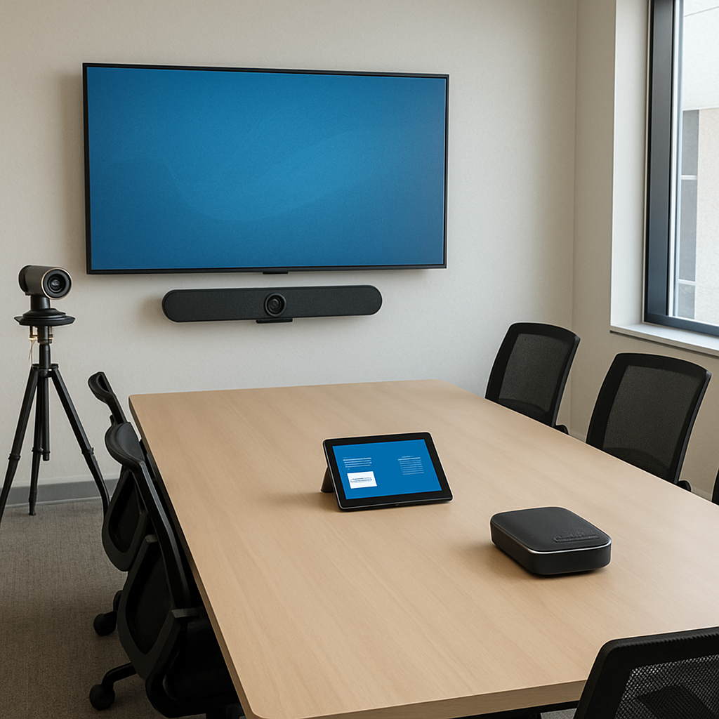 audio visual setting up in a modern office