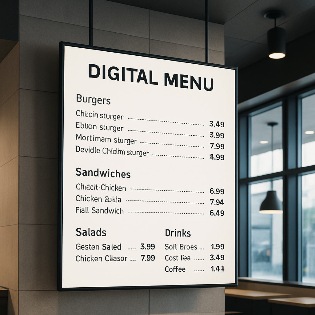 Digital Menu Display in a modern resturant