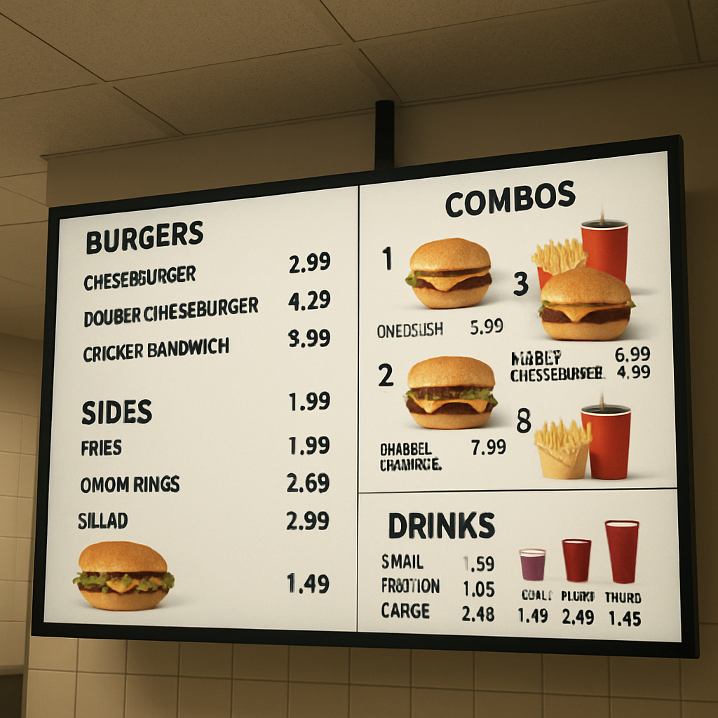digital display in a fast food resturant