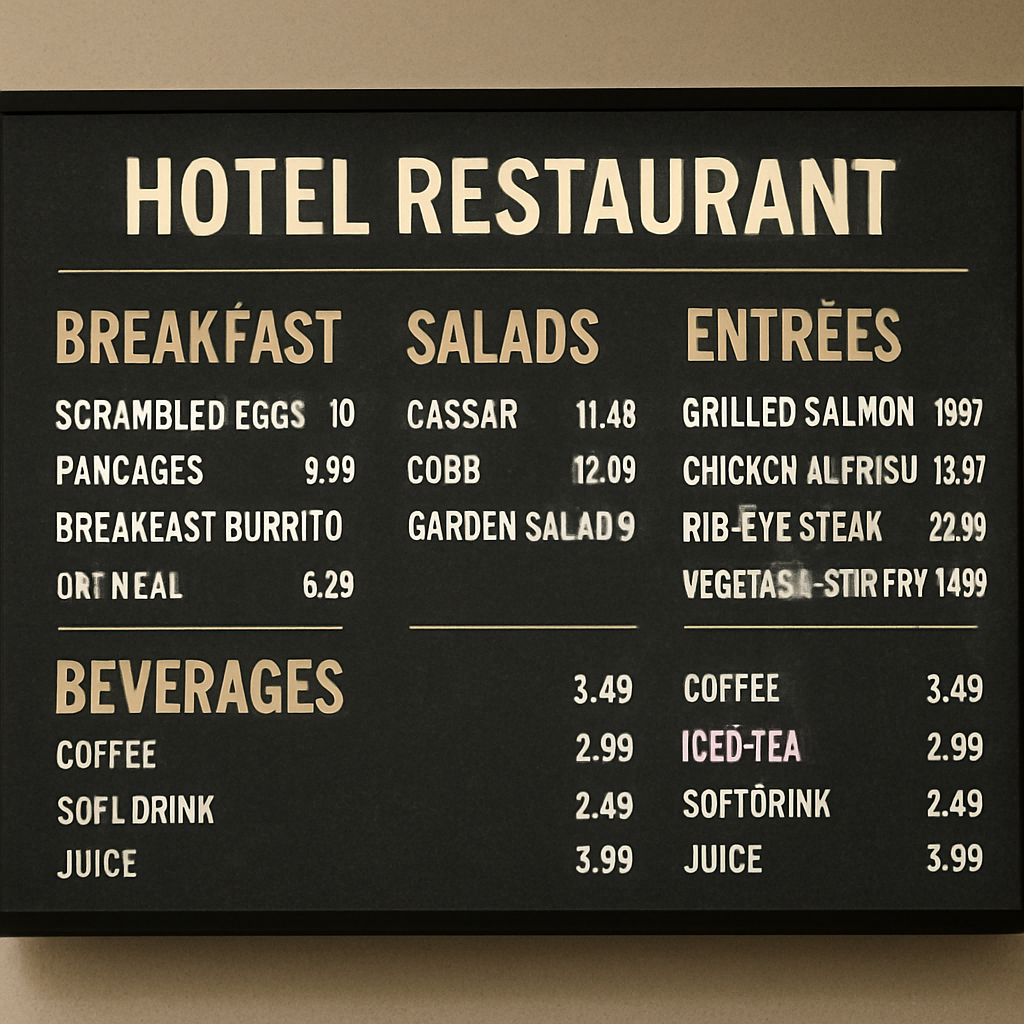 digital menu board in hotel restaurant