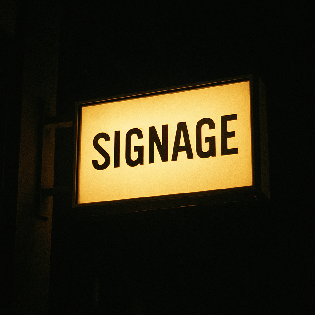 backlit signage at night